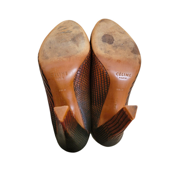 Celine Brown Lizard Platform Ankle Strap Heels Pumps 36.5 (US 6.5) Phoebe Philo - Picture 8 of 11